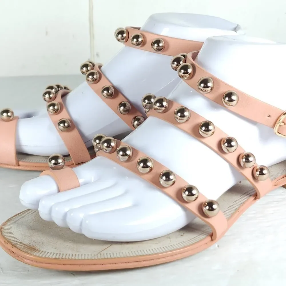 Pedro Garcia Women's Enrica EU39 US8,5 Pink Leather Studded Embellished Sandals